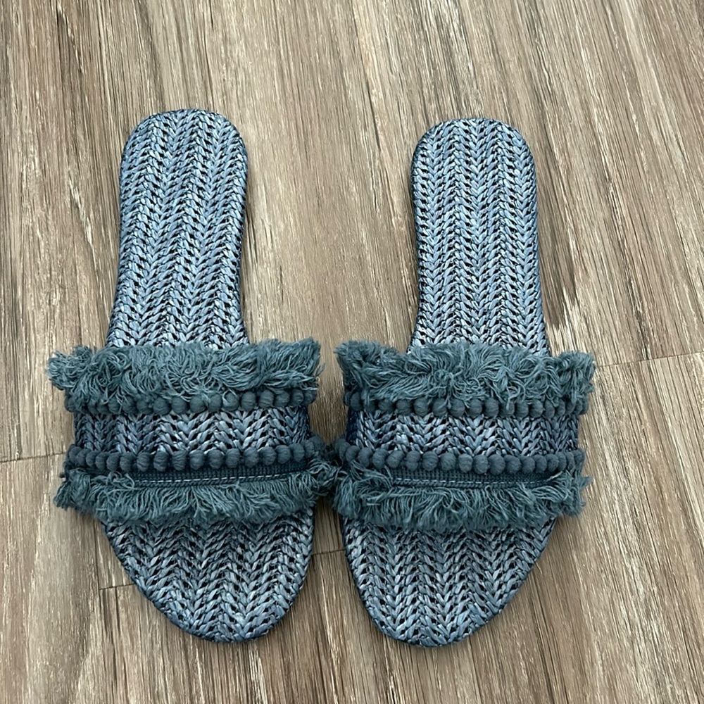 Fringed woven sandals, blue - almost looks like denim!
